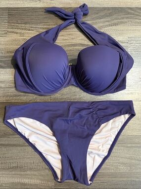 Purple Molded Cups Halter Bikini Set Classic Two-Piece Swimwear